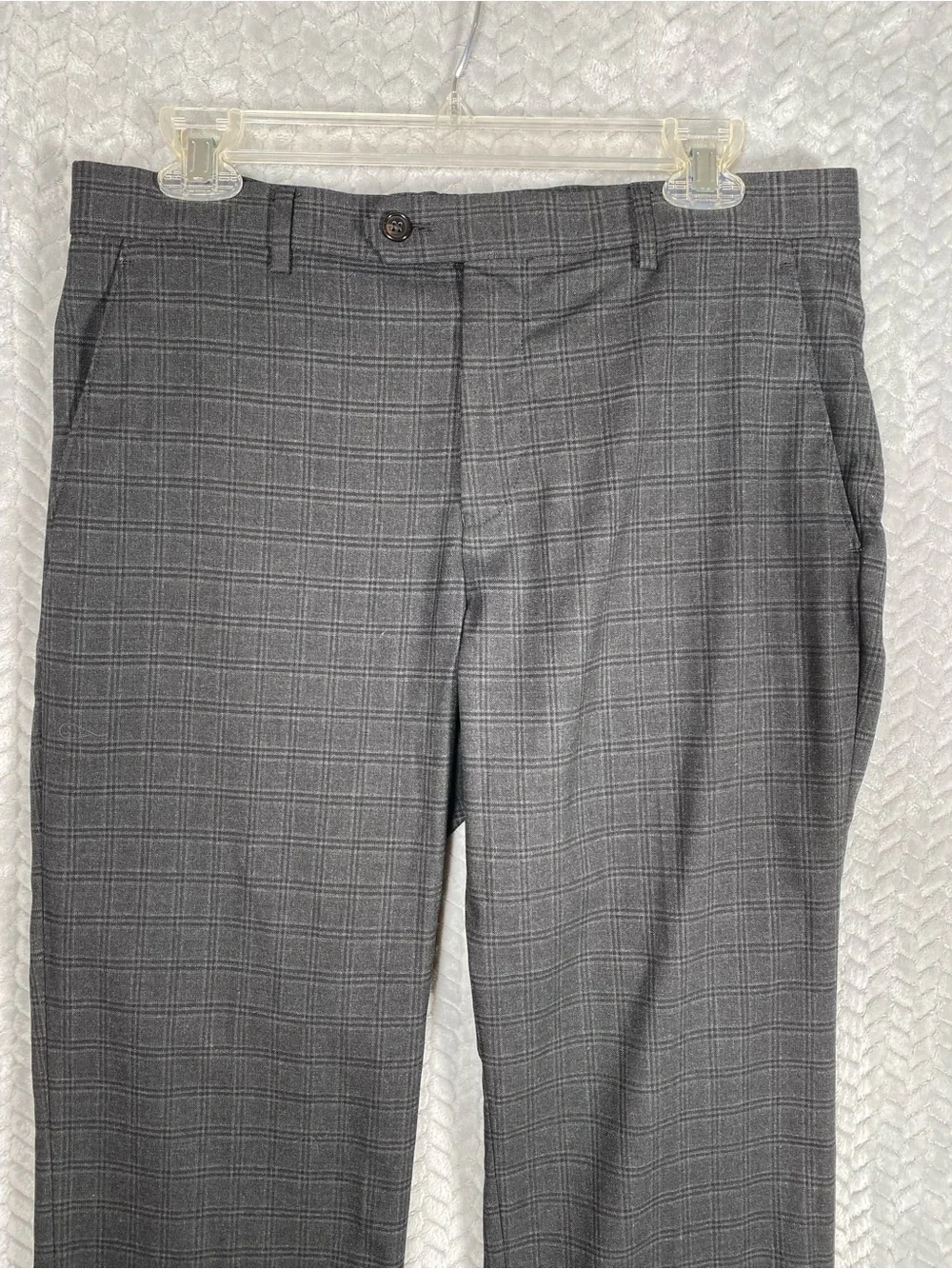 Polo Ralph Lauren Mens 32x30 Charcoal Gray Plaid Dress Pants Flat Front Slacks